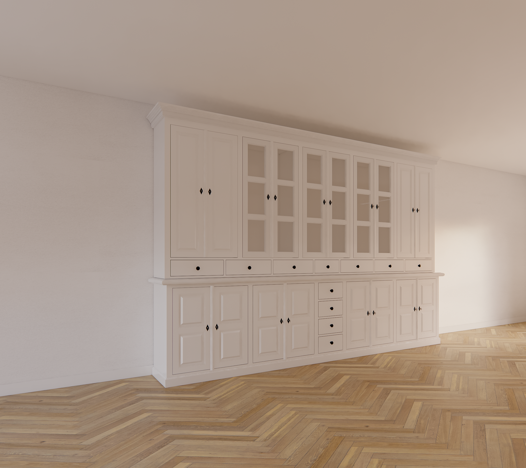 Buffetschrank Bursa - 360x50x250H cm - Vitrinentüren und geschlossene Türen