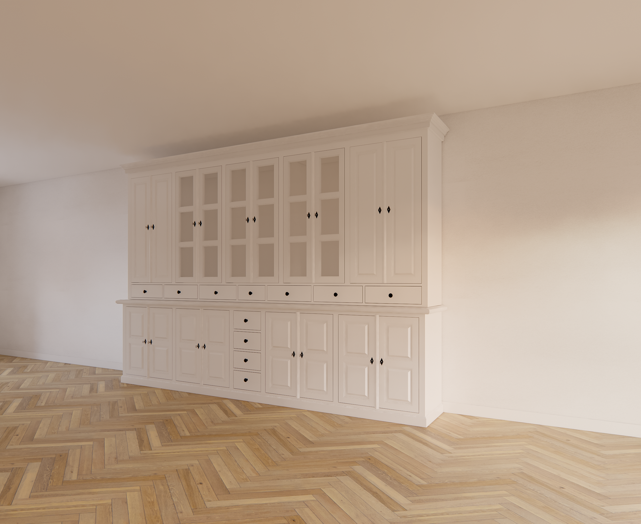 Buffetschrank Bursa - 360x50x250H cm - Vitrinentüren und geschlossene Türen