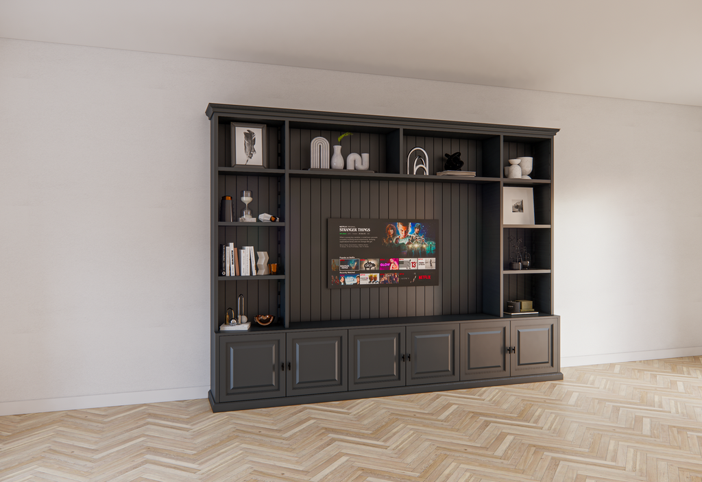 Calgary TV Bücherregal - 330x35/45x245H cm - offene Regale - Flügeltüren