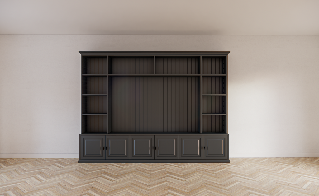 Calgary TV Bücherregal - 330x35/45x245H cm - offene Regale - Flügeltüren