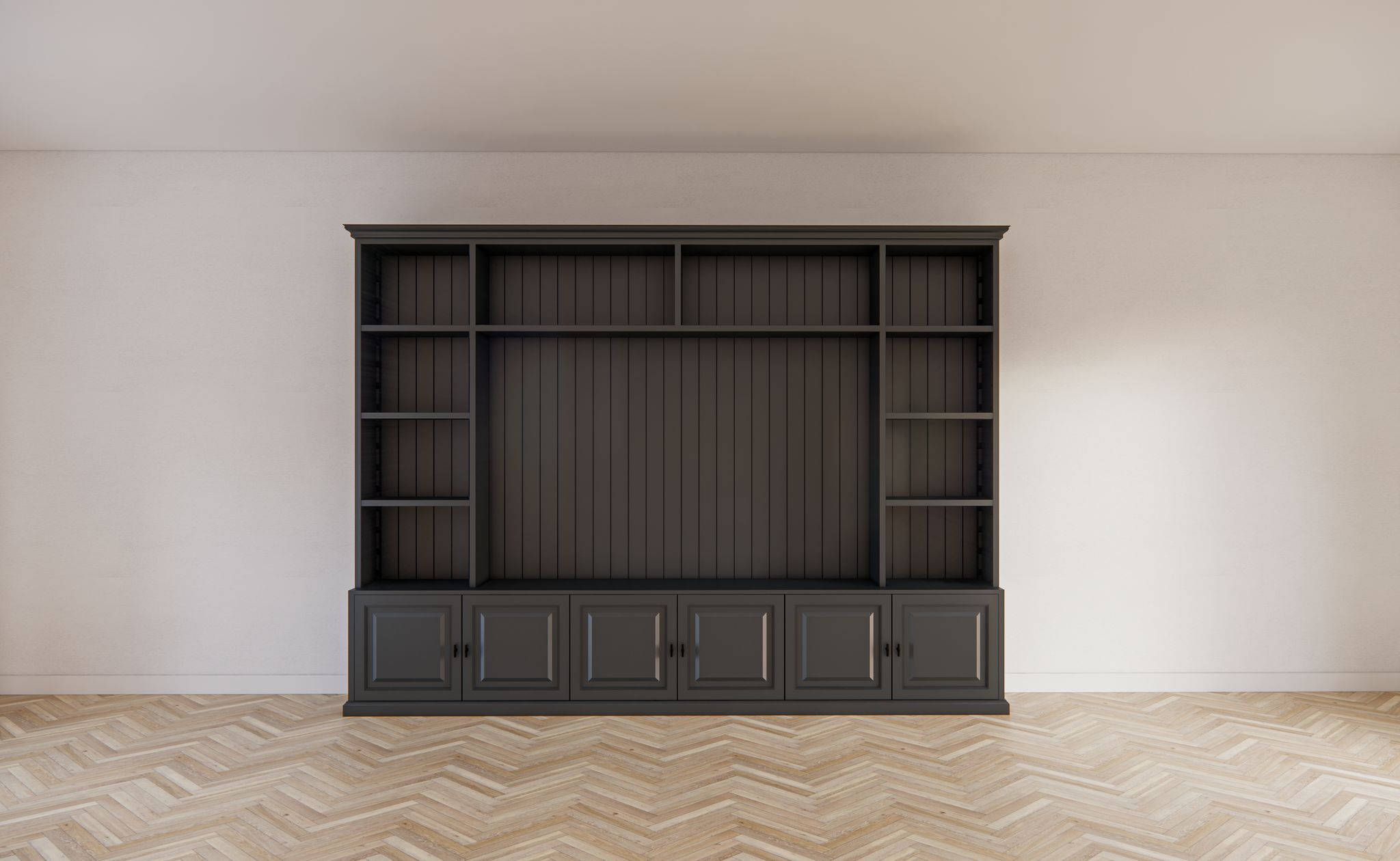 Calgary TV Bücherregal - 330x35/45x245H cm - offene Regale - Flügeltüren