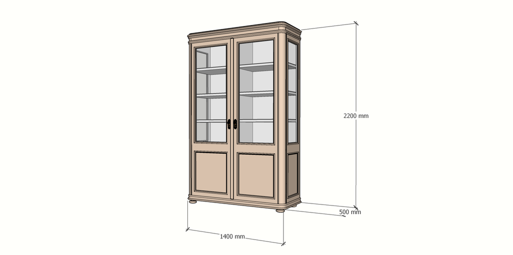 Buffetschrank Cali - 140x50x220H cm - auf Beinen - 2 Türen - teilweise aus Glas