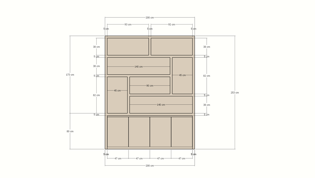 Kommode Calvert - 200x40x253H cm - grifflose Griffe - schwebendes Untergestell - schlankes Design