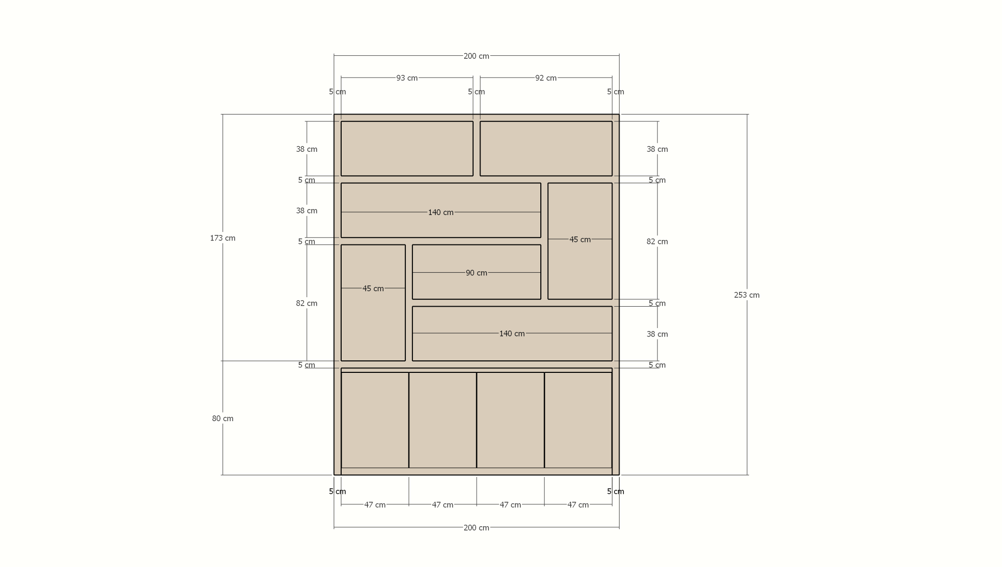 Kommode Calvert - 200x40x253H cm - grifflose Griffe - schwebendes Untergestell - schlankes Design