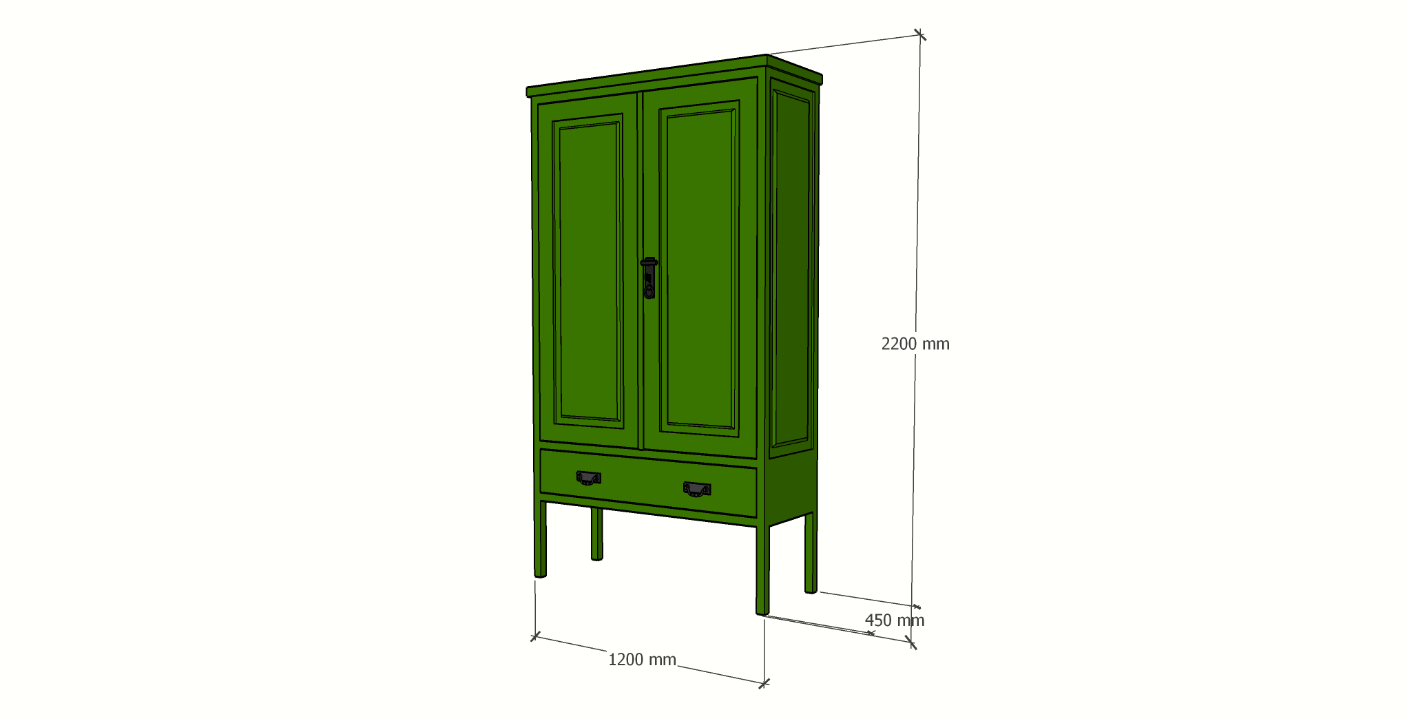 Buffetschrank Caracas - 120x45x220H cm - geschlossener Schrank auf Füßen - mit Soft-Close-Schublade