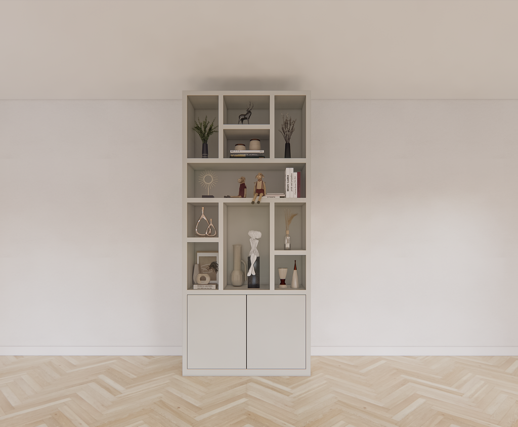Charleroi Fächerschrank - 110x35x245H cm - 4cm Fachbodenstärke - 10 offene Fächer - 2 push-to-open Türen
