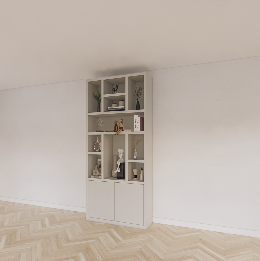 Charleroi Fächerschrank - 110x35x245H cm - 4cm Fachbodenstärke - 10 offene Fächer - 2 push-to-open Türen