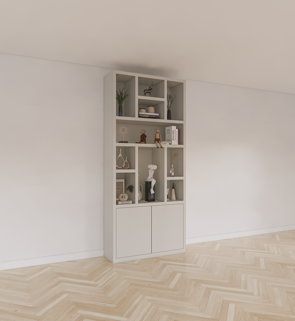 Charleroi Fächerschrank - 110x35x245H cm - 4cm Fachbodenstärke - 10 offene Fächer - 2 push-to-open Türen