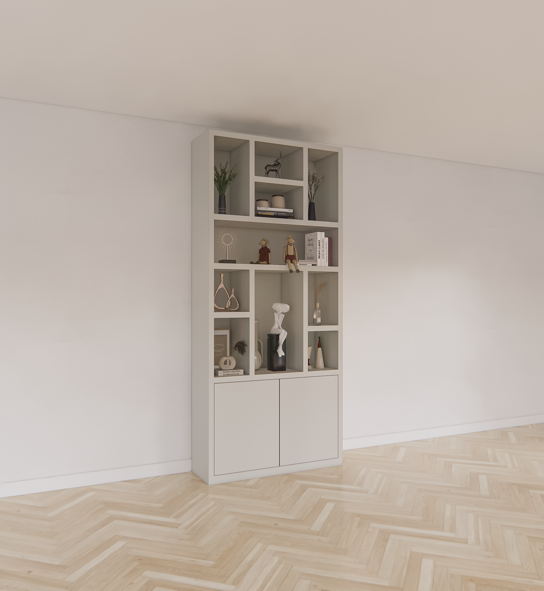 Charleroi Fächerschrank - 110x35x245H cm - 4cm Fachbodenstärke - 10 offene Fächer - 2 push-to-open Türen