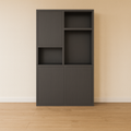 Faro 02 Fächerschrank - 124x44x200H cm - offene Einlegeböden - geschlossene Tür im Oberschrank - push to open Türen - Schublade hinter der Tür - schlankes Design