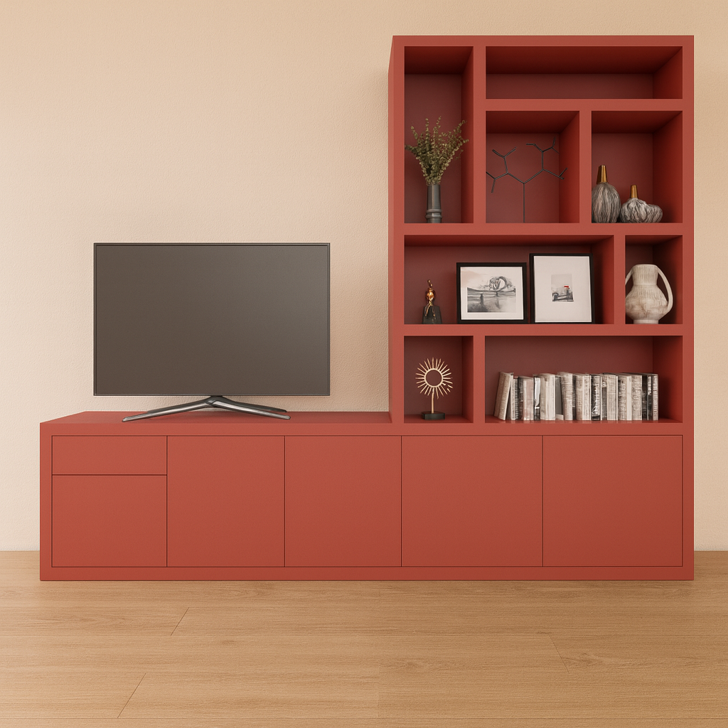 TV-Sideboard mit Fach Limoges - 350x40x240H cm - offene Fächer - Push-to-Open-Türen - Soft-Close-Schublade - 5cm Fachbodenstärke - schlichte Ausführung