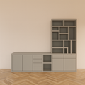 TV-Sideboard mit Fächerschrank Lesbos - 350x40x250H cm - Soft-Close-Schubladen - Push-to-Open-Türen - schlichte Ausführung - offene Fächer