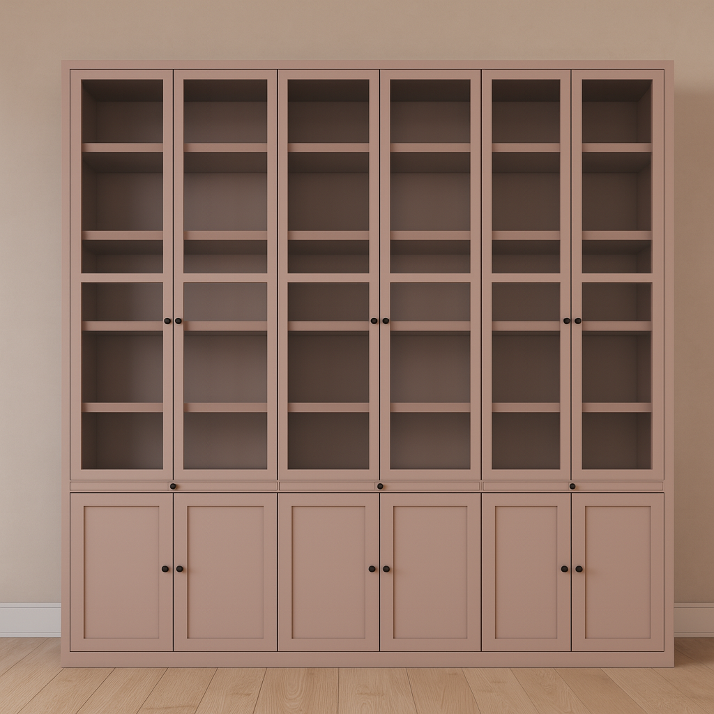 Vitrine Theo-Bert - 292x58x280H cm - Flügeltüren - ausziehbare Fachböden