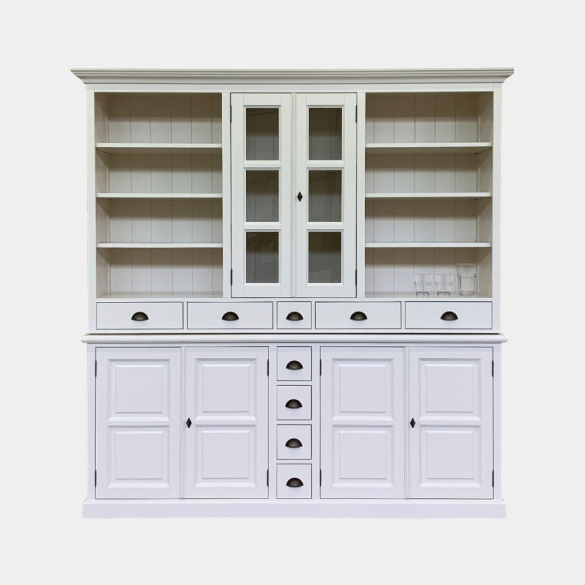Sideboard Chaumont - 210x50x220H cm - offene Fächer - 2 Vitrinentüren - 9 Schubladen - 4 geschlossene Flügeltüren