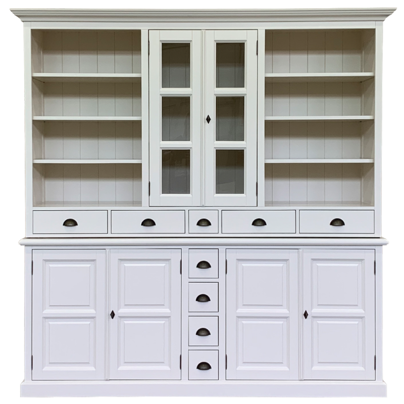 Sideboard Chaumont - 210x50x220H cm - offene Fächer - 2 Vitrinentüren - 9 Schubladen - 4 geschlossene Flügeltüren