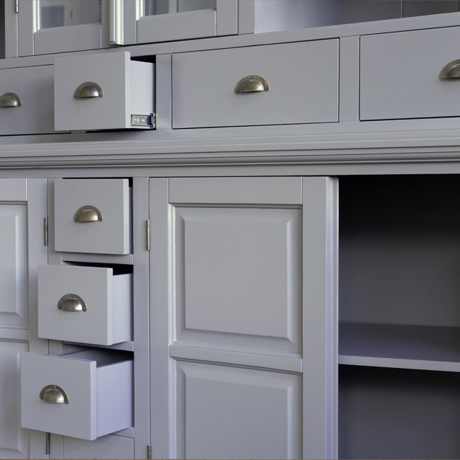 Sideboard Chaumont - 210x50x220H cm - offene Fächer - 2 Vitrinentüren - 9 Schubladen - 4 geschlossene Flügeltüren