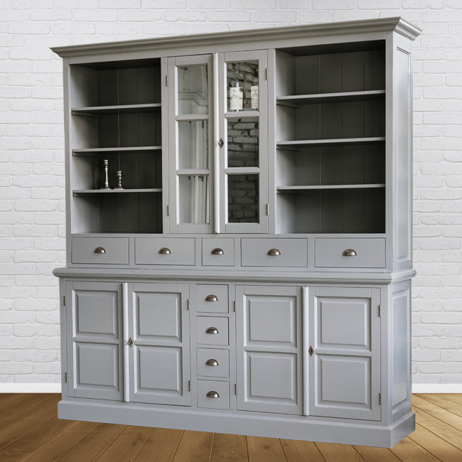 Sideboard Chaumont - 210x50x220H cm - offene Fächer - 2 Vitrinentüren - 9 Schubladen - 4 geschlossene Flügeltüren