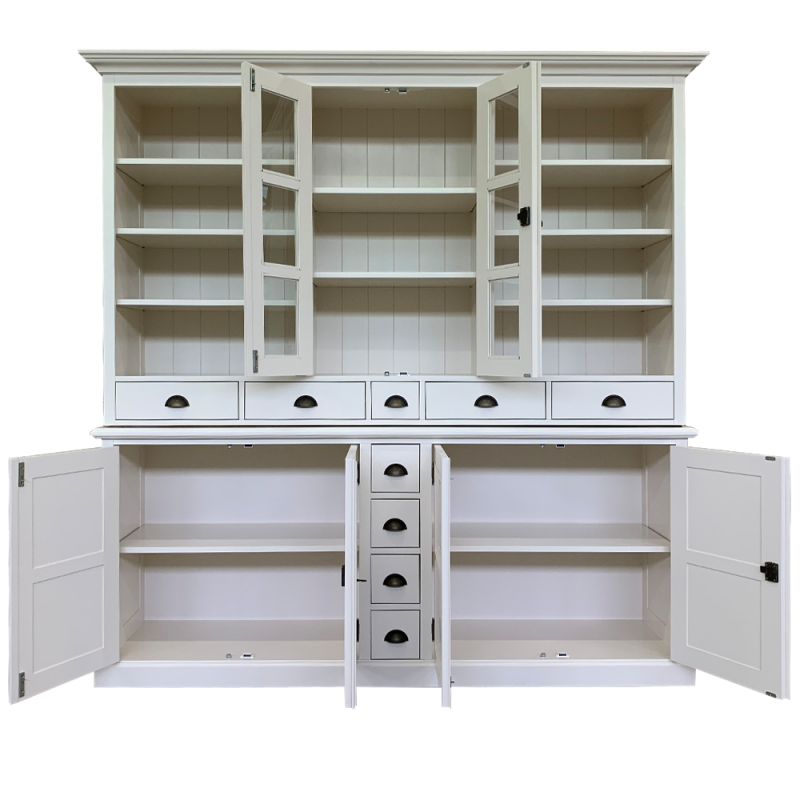 Sideboard Chaumont - 210x50x220H cm - offene Fächer - 2 Vitrinentüren - 9 Schubladen - 4 geschlossene Flügeltüren