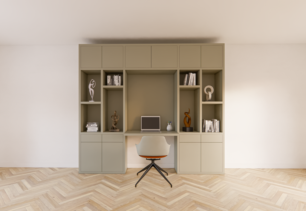 Chauny Schreibtischschrank - 280x40x250H cm - Push-to-Open-Türen - Push-to-Open-Schubladen - 4cm Fachbodenstärke - glatte Oberfläche