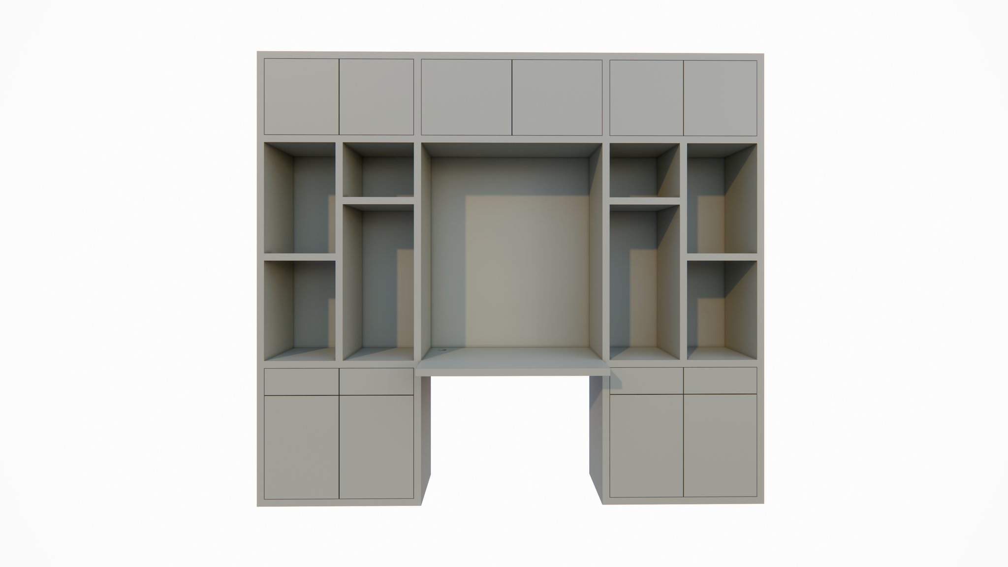 Chauny Schreibtischschrank - 280x40x250H cm - Push-to-Open-Türen - Push-to-Open-Schubladen - 4cm Fachbodenstärke - glatte Oberfläche