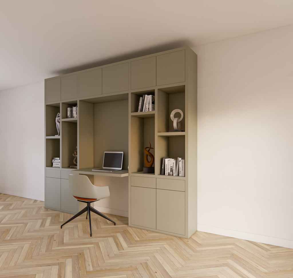 Chauny Schreibtischschrank - 280x40x250H cm - Push-to-Open-Türen - Push-to-Open-Schubladen - 4cm Fachbodenstärke - glatte Oberfläche