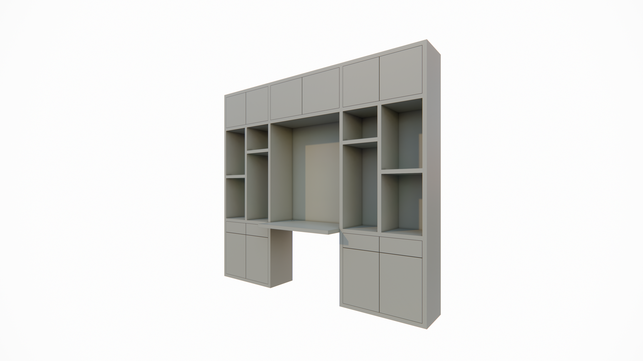 Chauny Schreibtischschrank - 280x40x250H cm - Push-to-Open-Türen - Push-to-Open-Schubladen - 4cm Fachbodenstärke - glatte Oberfläche