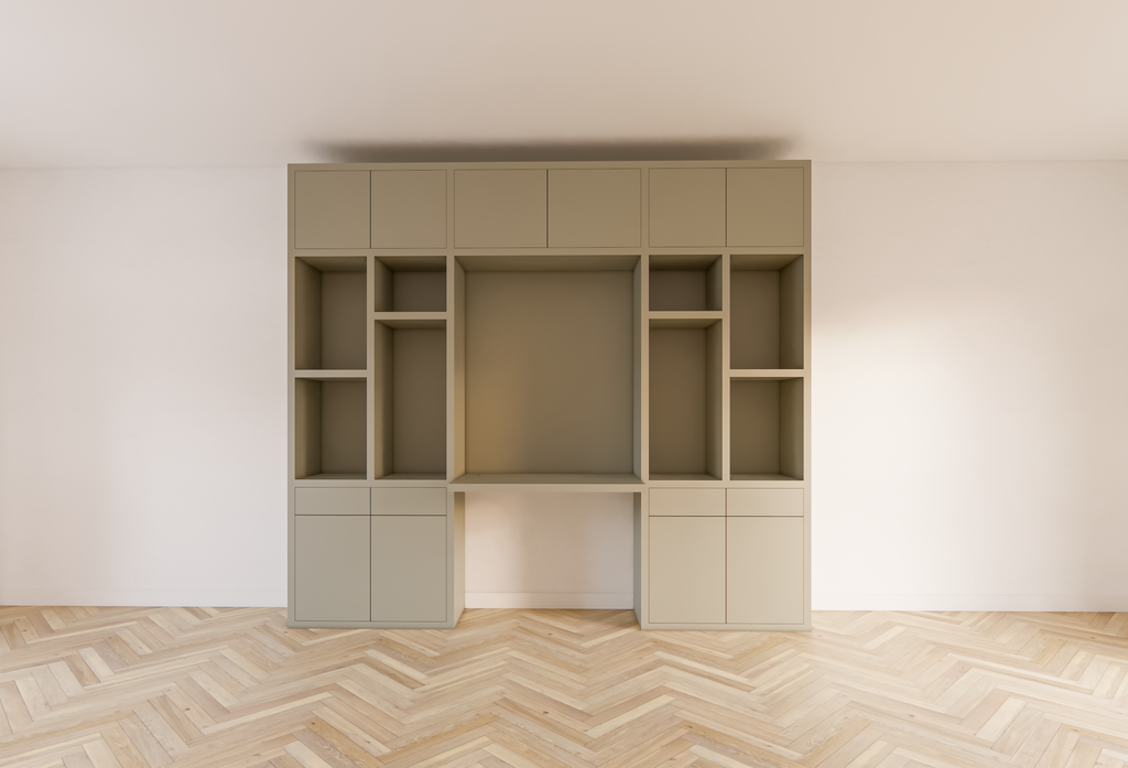 Chauny Schreibtischschrank - 280x40x250H cm - Push-to-Open-Türen - Push-to-Open-Schubladen - 4cm Fachbodenstärke - glatte Oberfläche