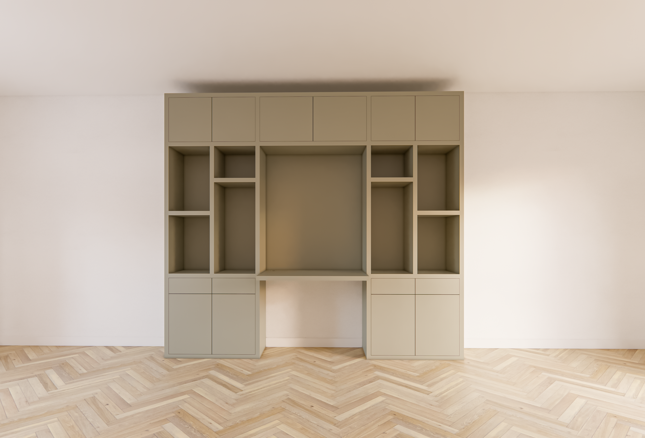 Chauny Schreibtischschrank - 280x40x250H cm - Push-to-Open-Türen - Push-to-Open-Schubladen - 4cm Fachbodenstärke - glatte Oberfläche