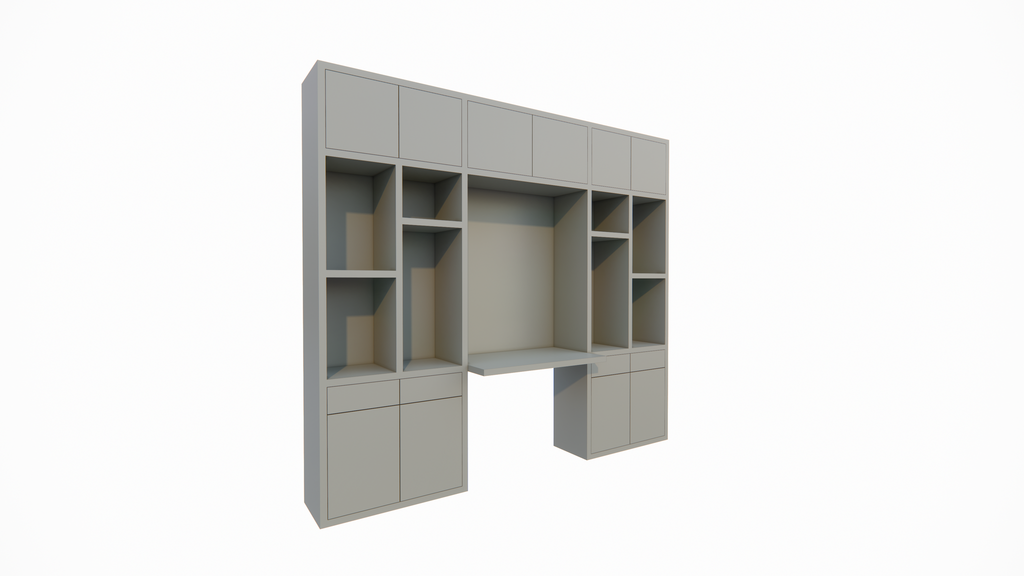 Chauny Schreibtischschrank - 280x40x250H cm - Push-to-Open-Türen - Push-to-Open-Schubladen - 4cm Fachbodenstärke - glatte Oberfläche