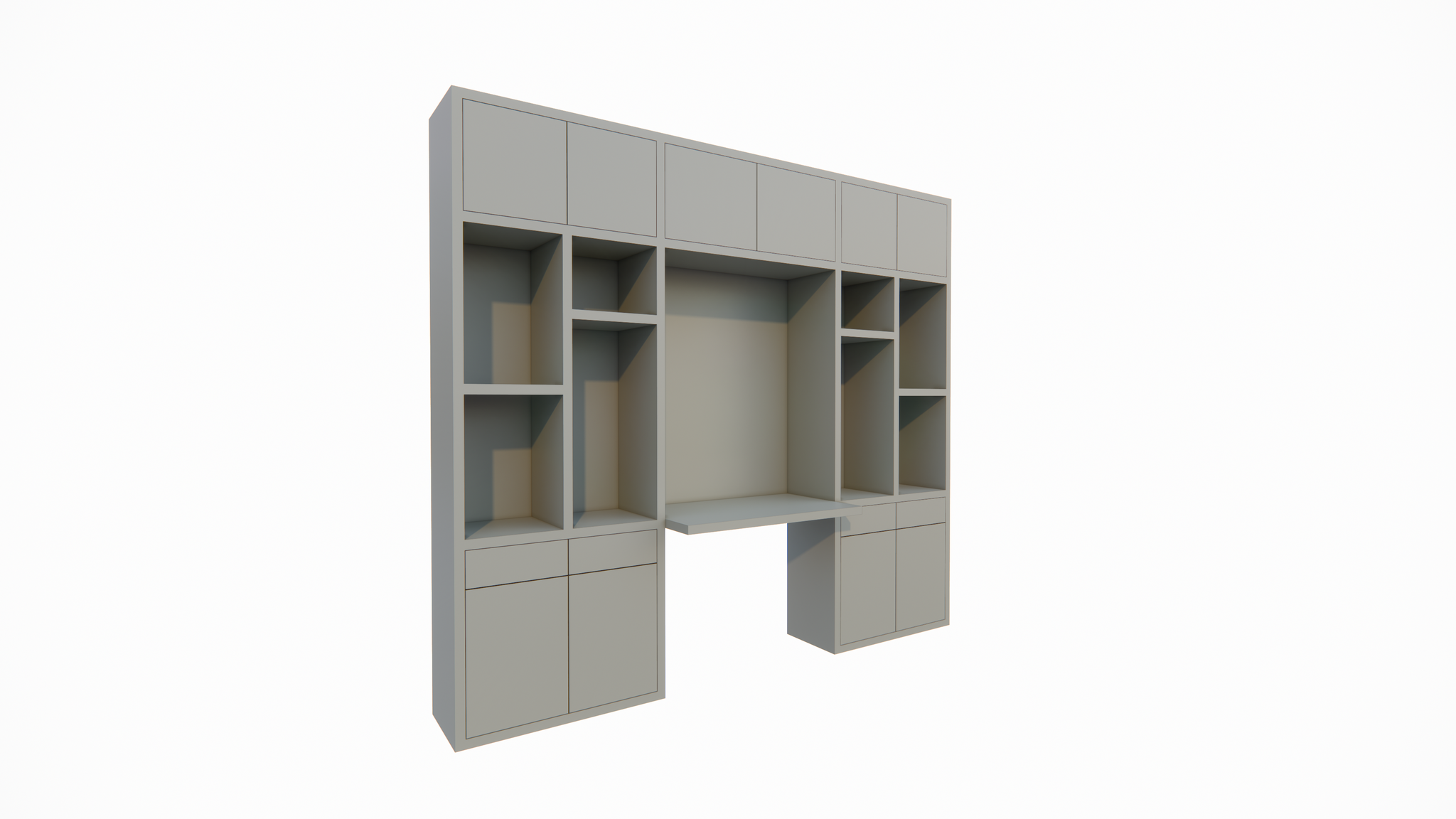 Chauny Schreibtischschrank - 280x40x250H cm - Push-to-Open-Türen - Push-to-Open-Schubladen - 4cm Fachbodenstärke - glatte Oberfläche