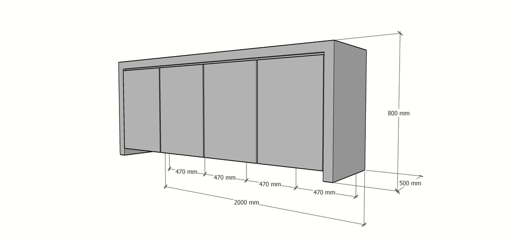 Chaves Sideboard - 200x50x80H cm - grifflose Türen - 4 Push-to-open-Türen - schlankes Design