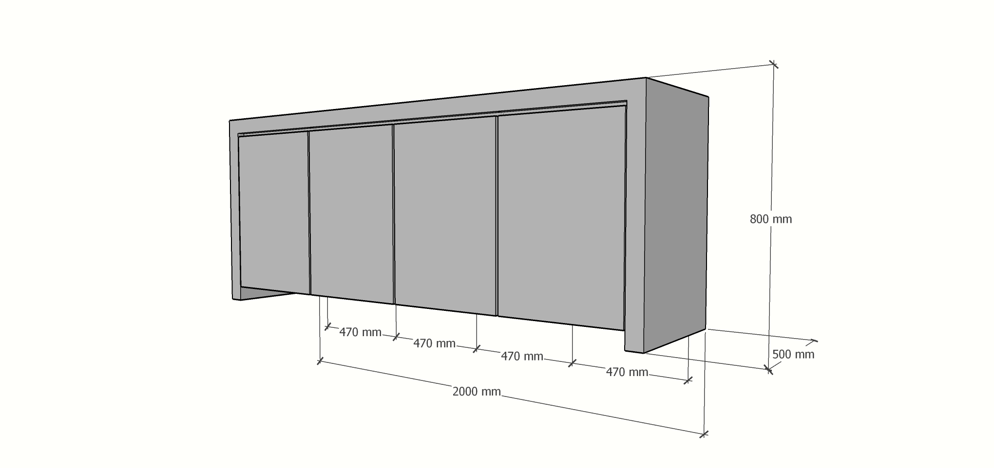Chaves Sideboard - 200x50x80H cm - grifflose Türen - 4 Push-to-open-Türen - schlankes Design
