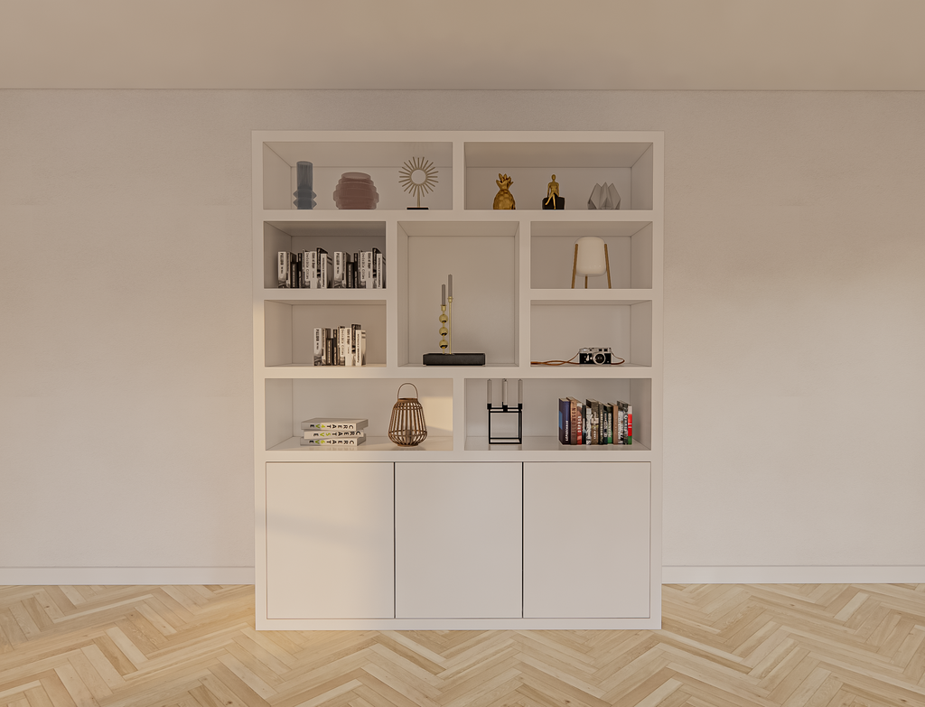 Cinque Regal - 180x40x220H cm - grifflose Push-to-Open-Türen - offene Regale - schlankes Design - 5cm Bodenstärke