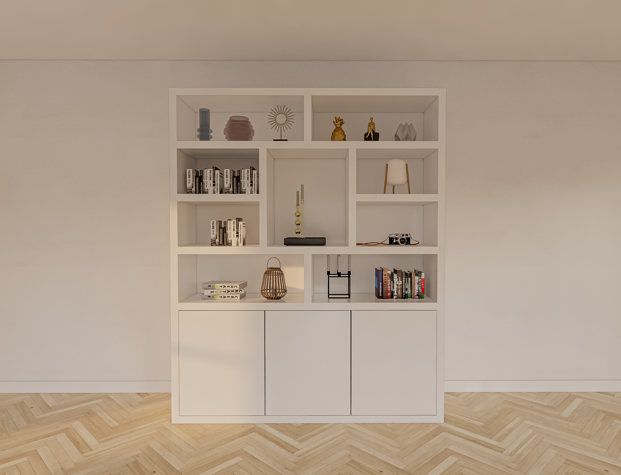 Cinque Regal - 180x40x220H cm - grifflose Push-to-Open-Türen - offene Regale - schlankes Design - 5cm Bodenstärke