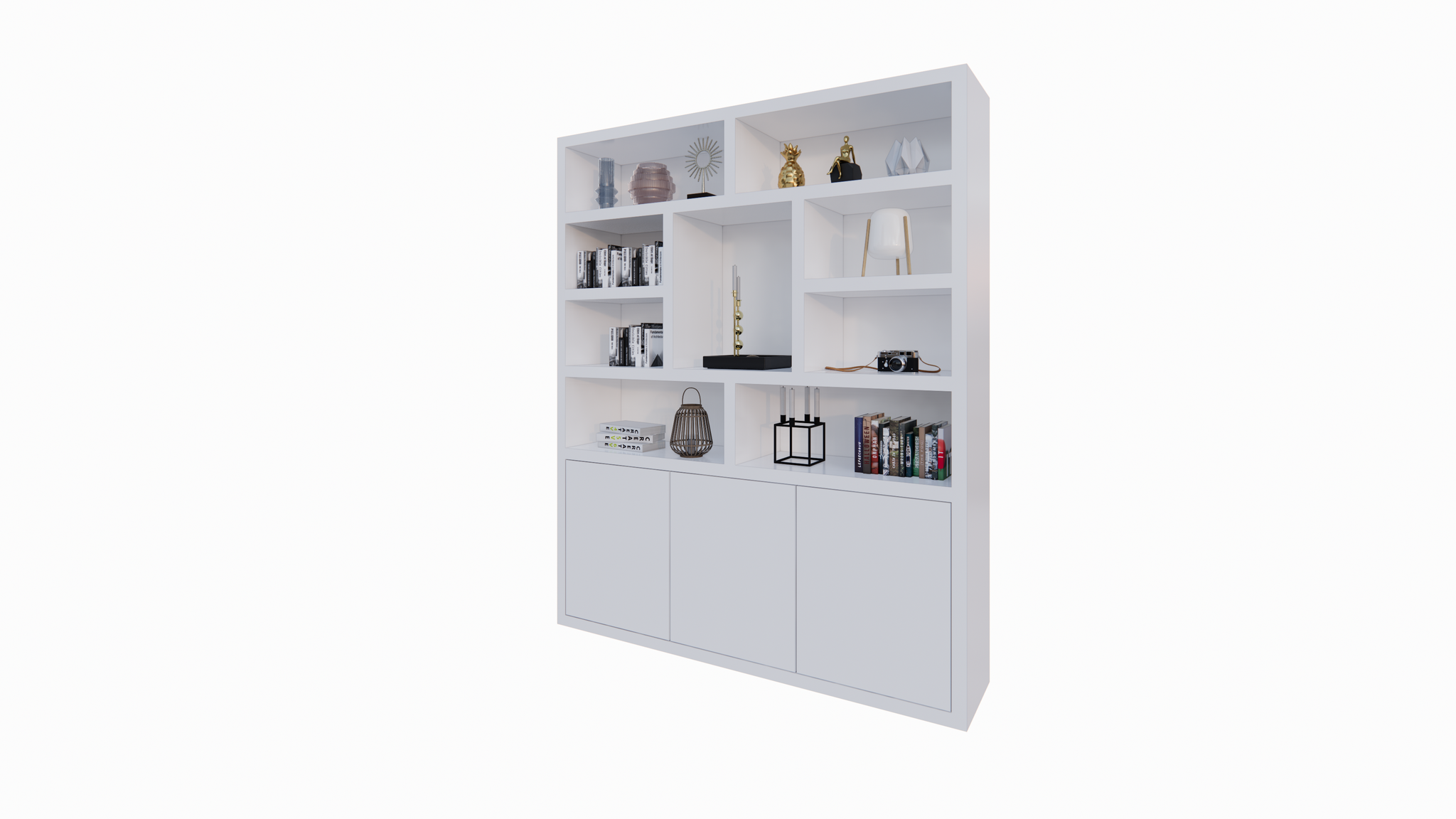 Cinque Regal - 180x40x220H cm - grifflose Push-to-Open-Türen - offene Regale - schlankes Design - 5cm Bodenstärke