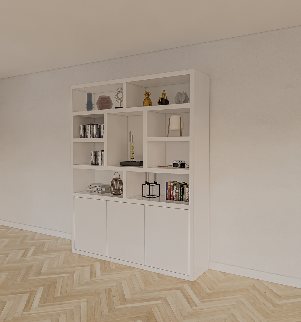 Cinque Regal - 180x40x220H cm - grifflose Push-to-Open-Türen - offene Regale - schlankes Design - 5cm Bodenstärke
