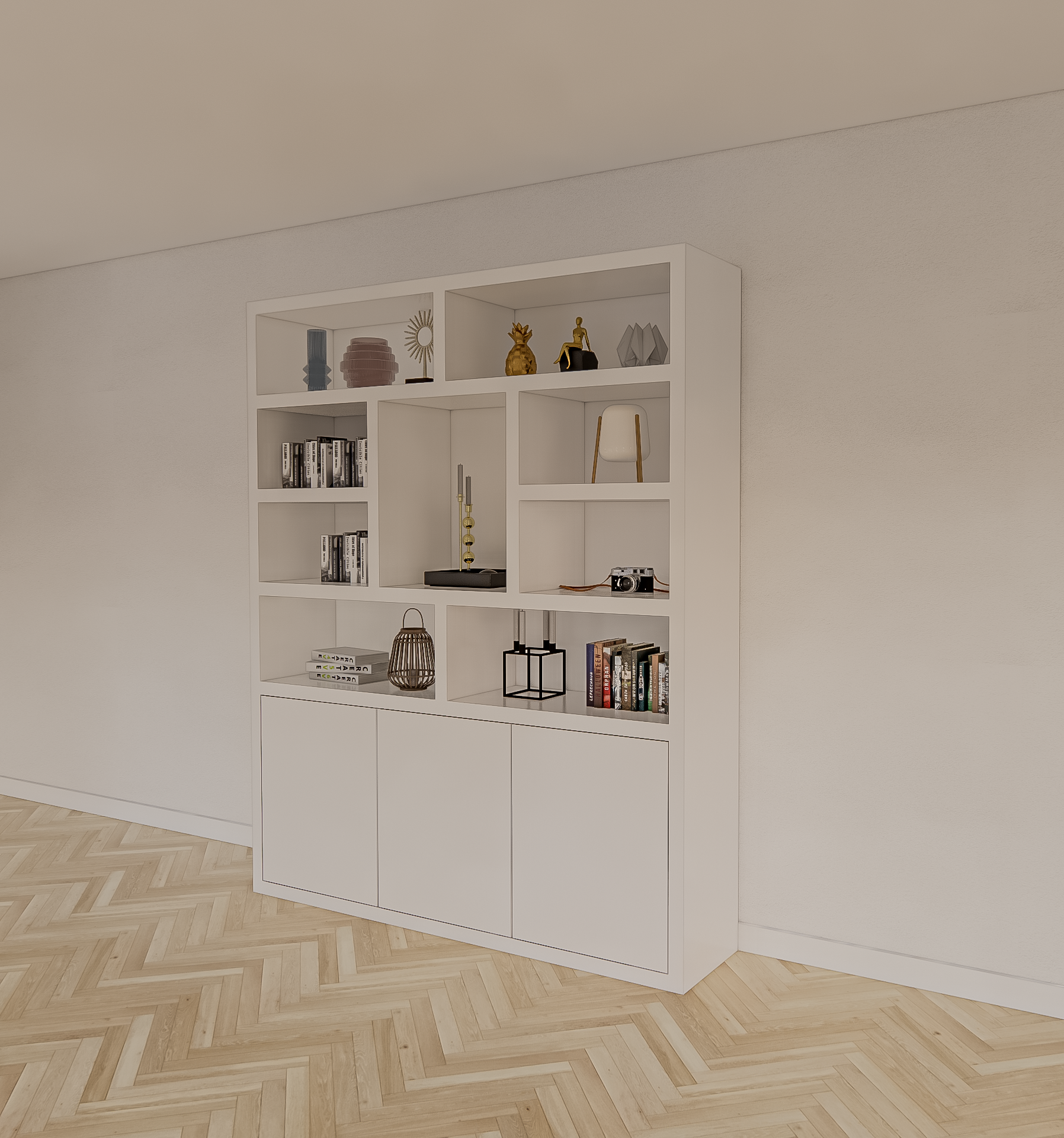 Cinque Regal - 180x40x220H cm - grifflose Push-to-Open-Türen - offene Regale - schlankes Design - 5cm Bodenstärke