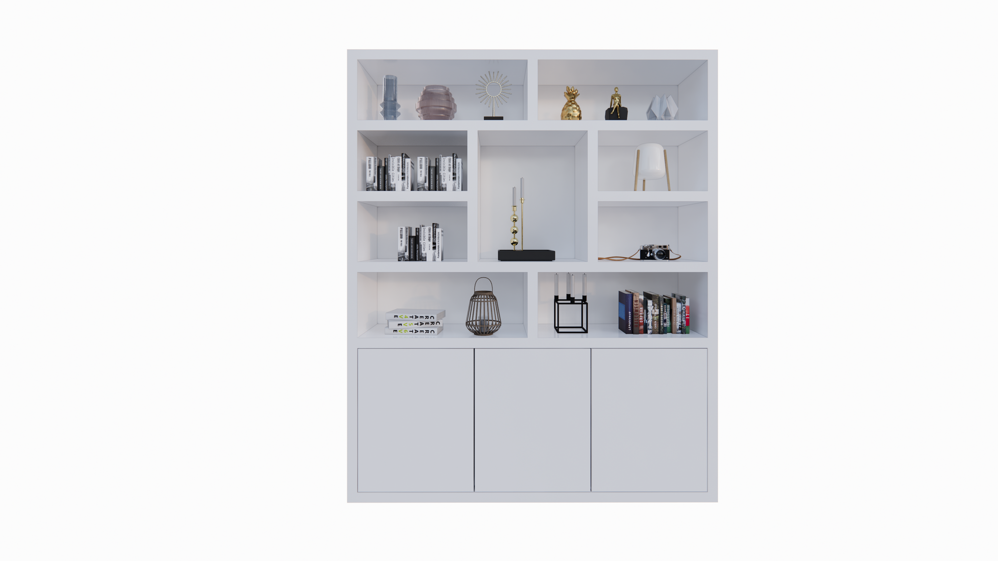 Cinque Regal - 180x40x220H cm - grifflose Push-to-Open-Türen - offene Regale - schlankes Design - 5cm Bodenstärke