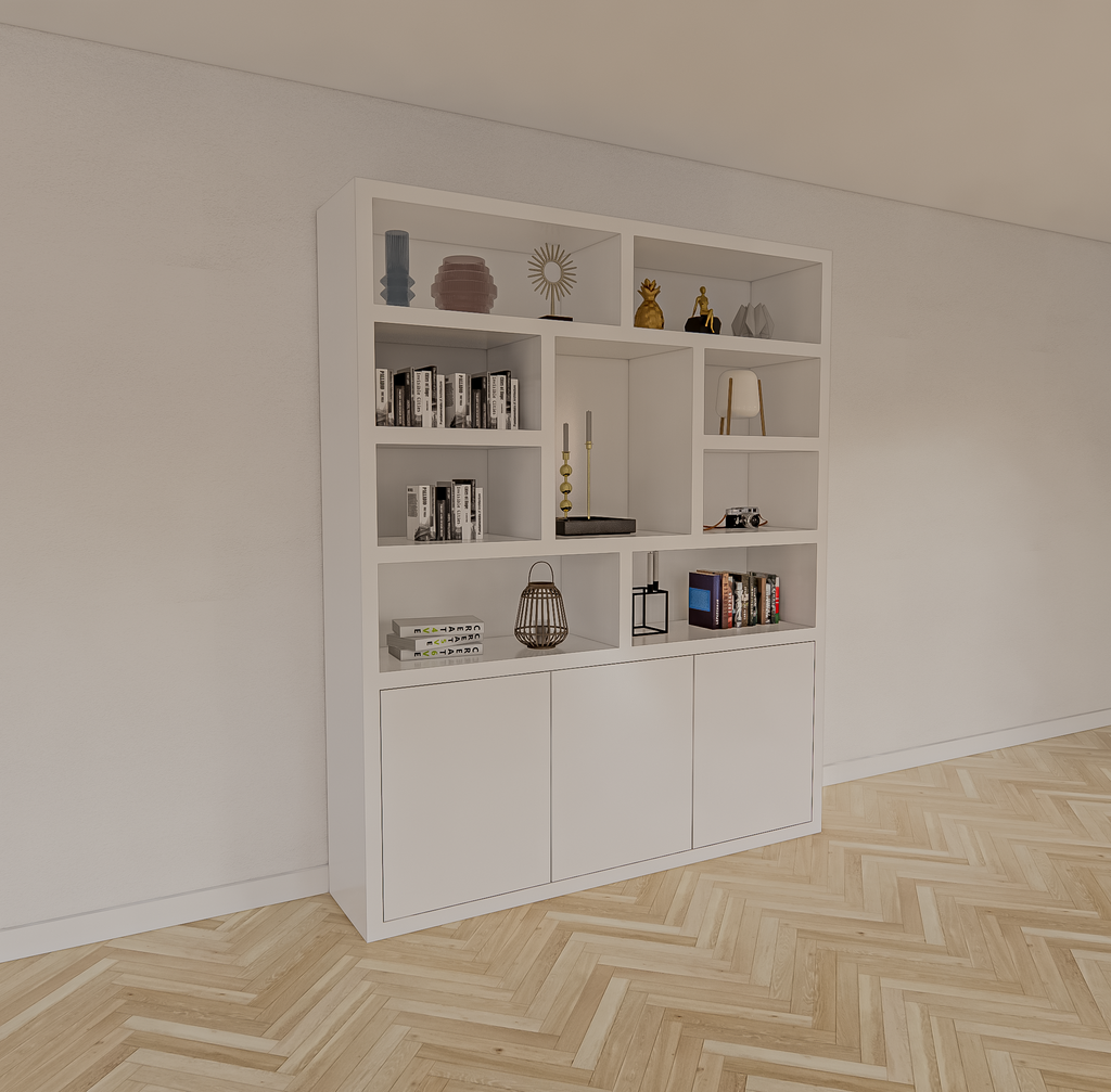 Cinque Regal - 180x40x220H cm - grifflose Push-to-Open-Türen - offene Regale - schlankes Design - 5cm Bodenstärke