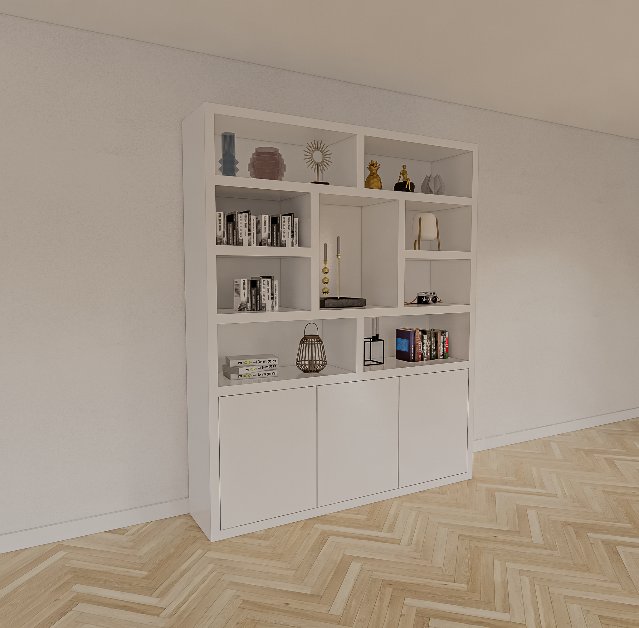Cinque Regal - 180x40x220H cm - grifflose Push-to-Open-Türen - offene Regale - schlankes Design - 5cm Bodenstärke