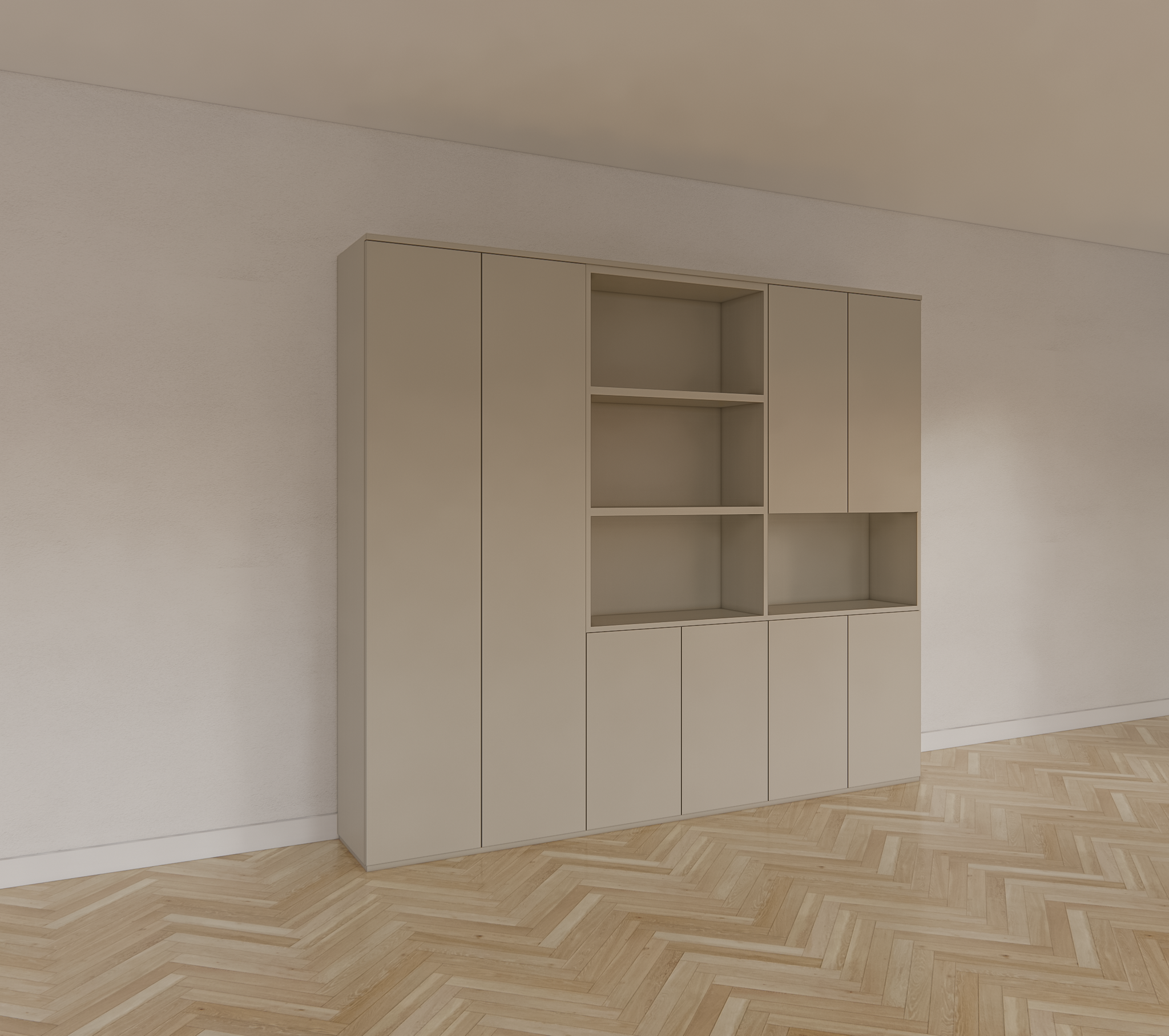 Colima Fächerschrank - 240x40x210H cm - 8 push-to-open Türen - 3cm Fachbodenstärke
