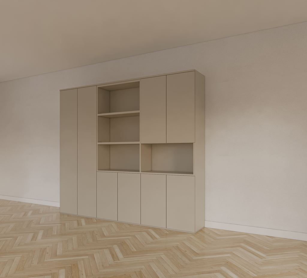 Colima Fächerschrank - 240x40x210H cm - 8 push-to-open Türen - 3cm Fachbodenstärke