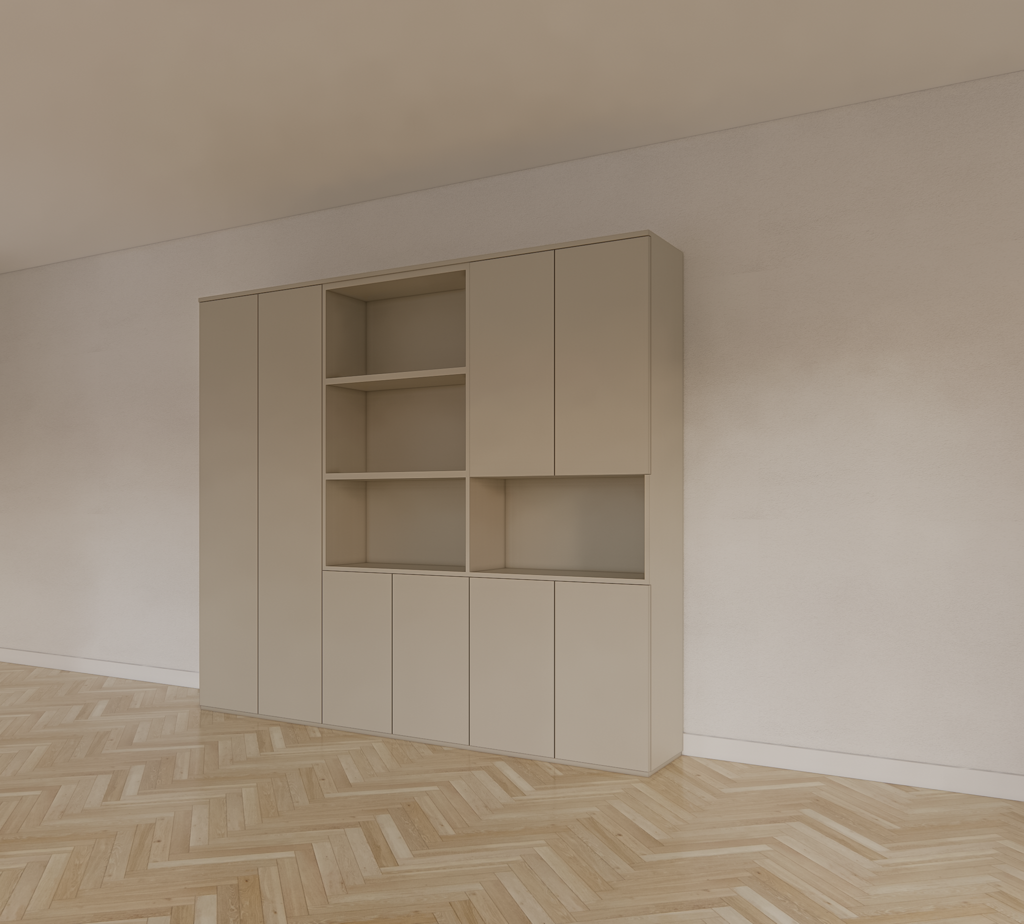 Colima Fächerschrank - 240x40x210H cm - 8 push-to-open Türen - 3cm Fachbodenstärke