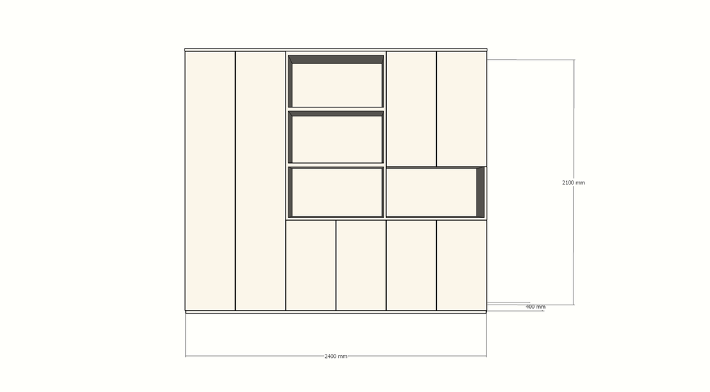 Colima Fächerschrank - 240x40x210H cm - 8 push-to-open Türen - 3cm Fachbodenstärke