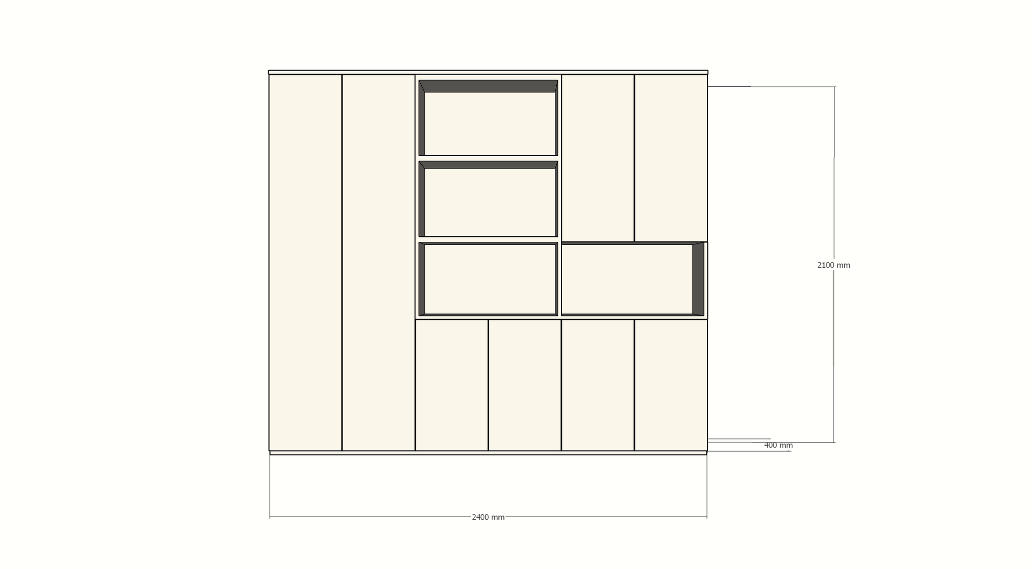 Colima Fächerschrank - 240x40x210H cm - 8 push-to-open Türen - 3cm Fachbodenstärke