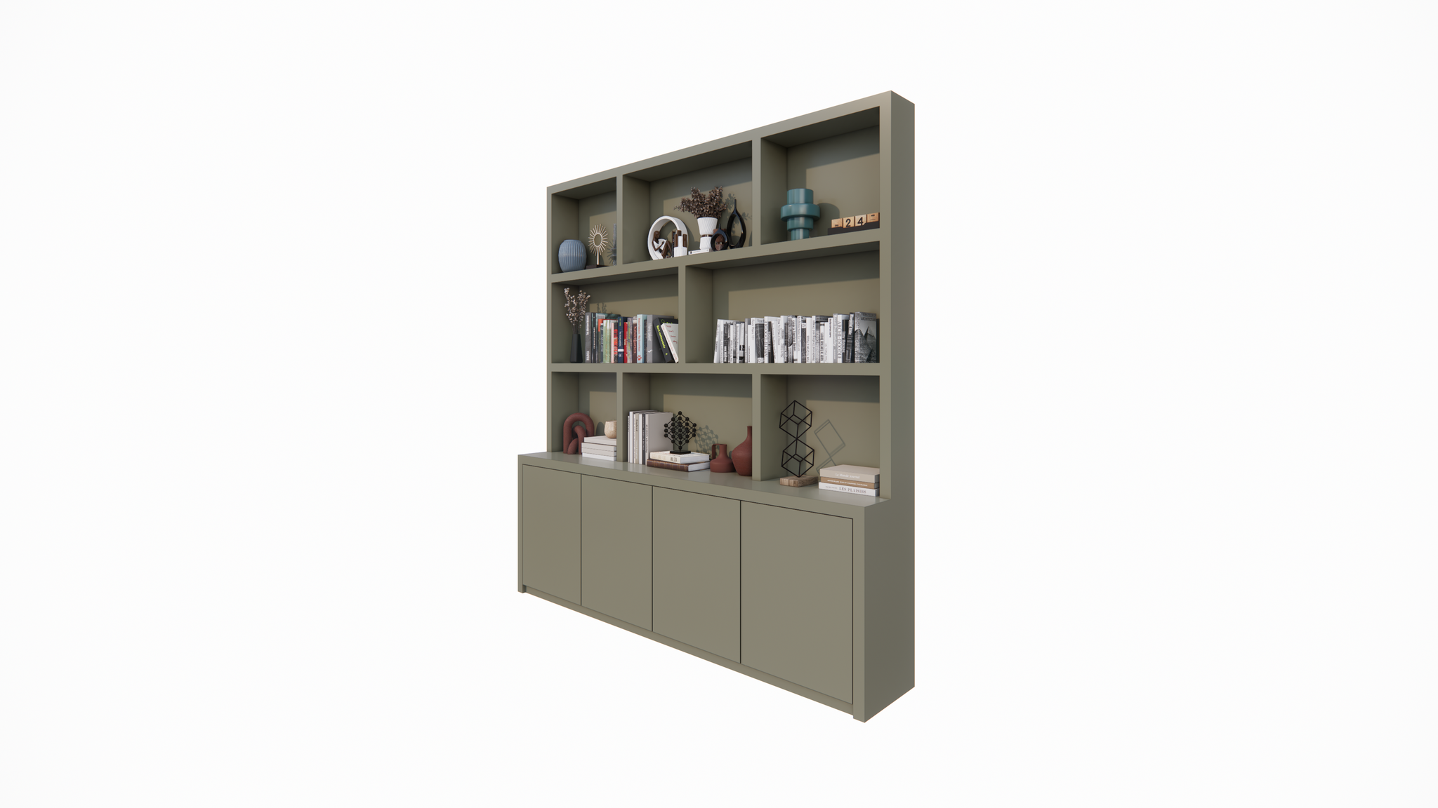 Fächerschrank Korsika - 230x40/20x240H cm - push-to-open Türen - flacher Oberschrank - 5cm Fachbodenstärke