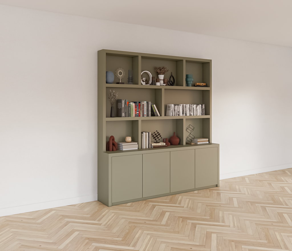 Fächerschrank Korsika - 230x40/20x240H cm - push-to-open Türen - flacher Oberschrank - 5cm Fachbodenstärke