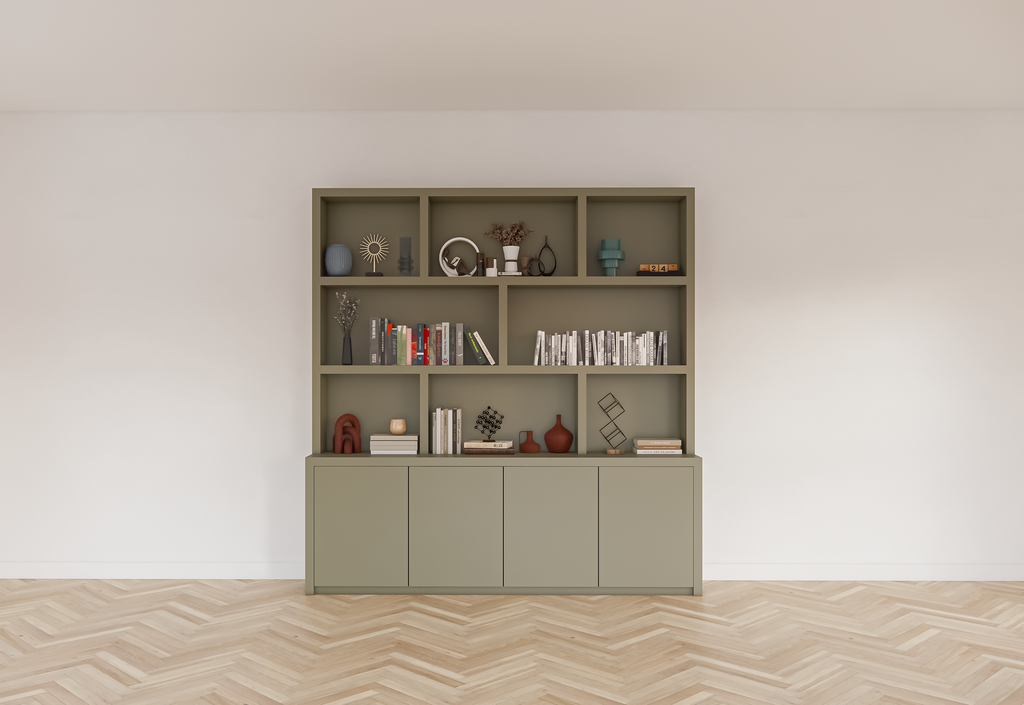 Fächerschrank Korsika - 230x40/20x240H cm - push-to-open Türen - flacher Oberschrank - 5cm Fachbodenstärke