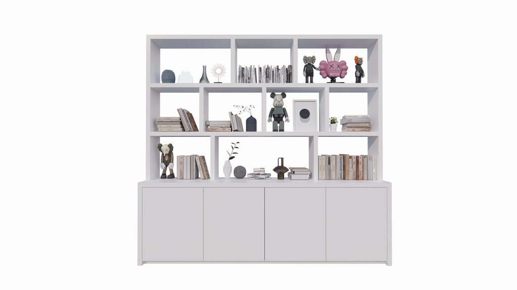 Fächerschrank Corsica - 280x20/40x240H cm - 5cm Fachbodenstärke - push-to-open Türen - offene Fächer - ohne Rückwand - schlichte Ausführung