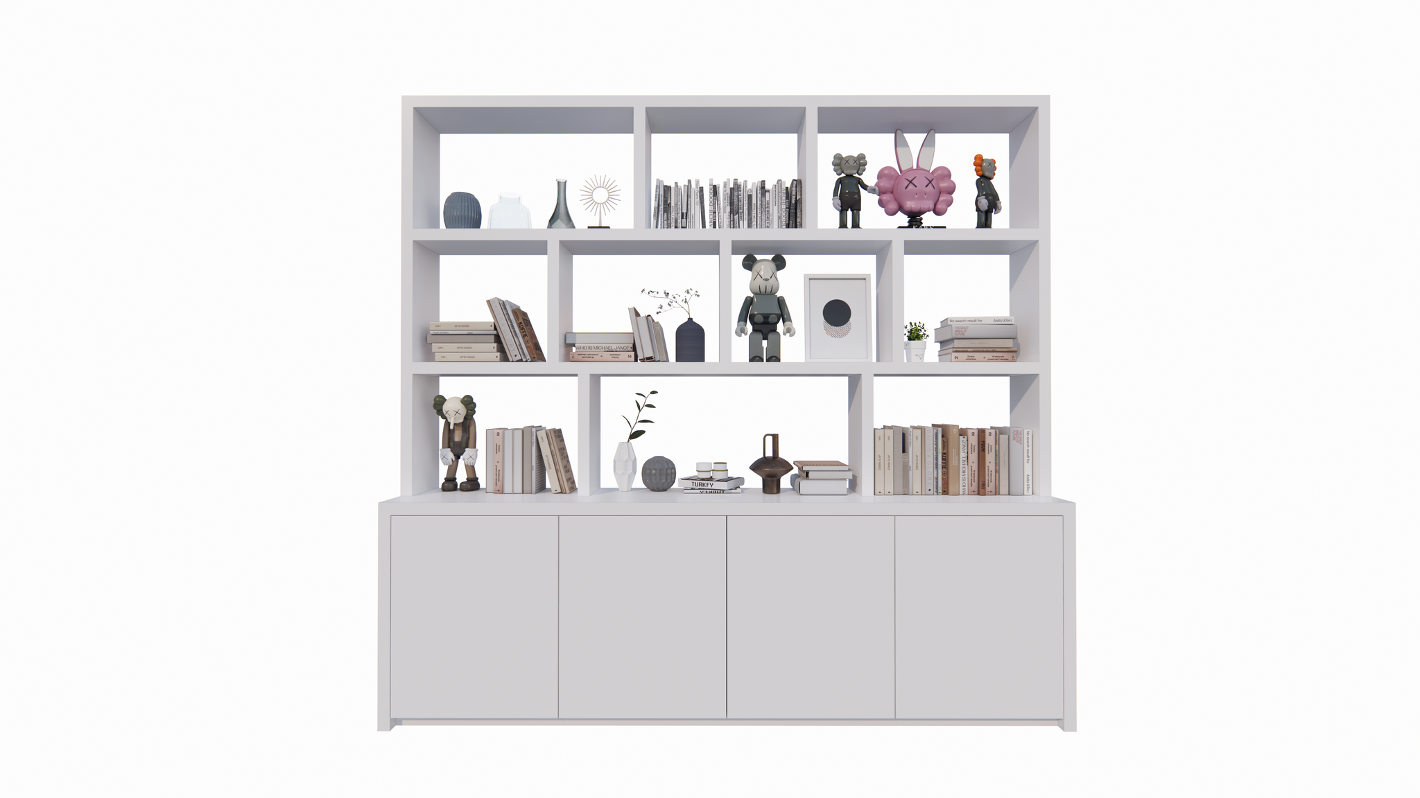 Fächerschrank Corsica - 280x20/40x240H cm - 5cm Fachbodenstärke - push-to-open Türen - offene Fächer - ohne Rückwand - schlichte Ausführung